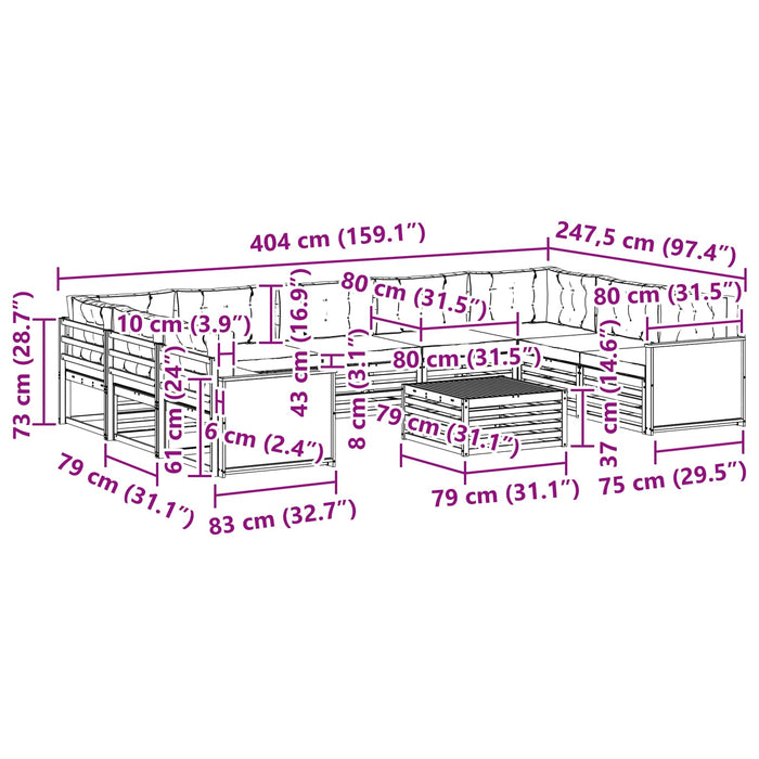 Set de canapele de exterior cu pernă 10 pcs Natural și Bej WALTI