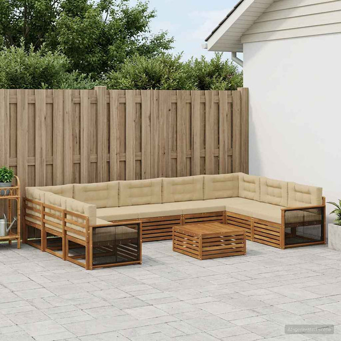 Set de canapele de exterior cu pernă 10 pcs Natural și Bej - WALTI WALTI