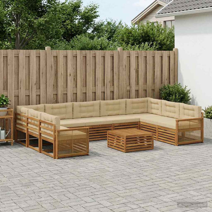 Set de canapele de exterior cu pernă 10 pcs Natural și Bej WALTI