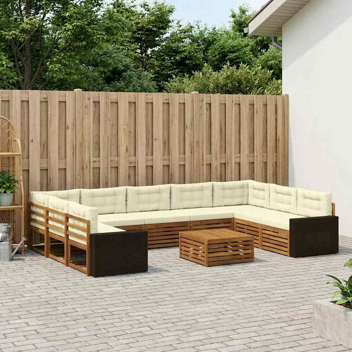 Set de canapele de exterior cu pernă 10 pcs Natural și Crem WALTI