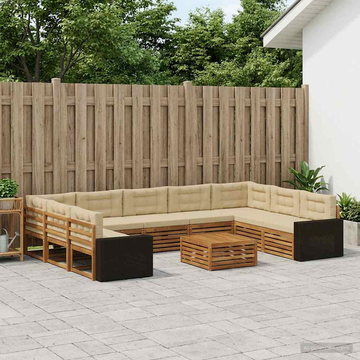 Set de canapele de exterior cu pernă 10 pcs Natural și Bej WALTI