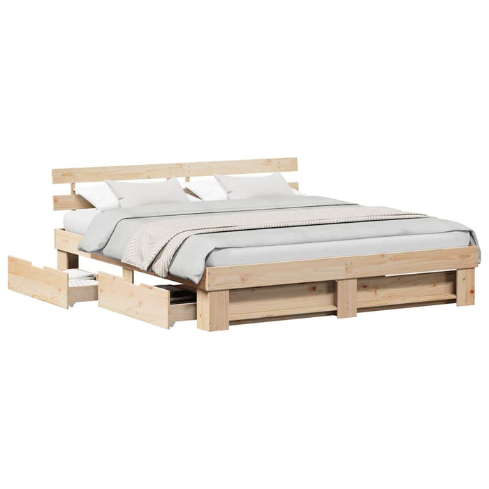 Cadru de pat cu sertar cu headboard cu depozitare Maro 200 x 200 cm Lemn de brad solid - WALTI WALTI