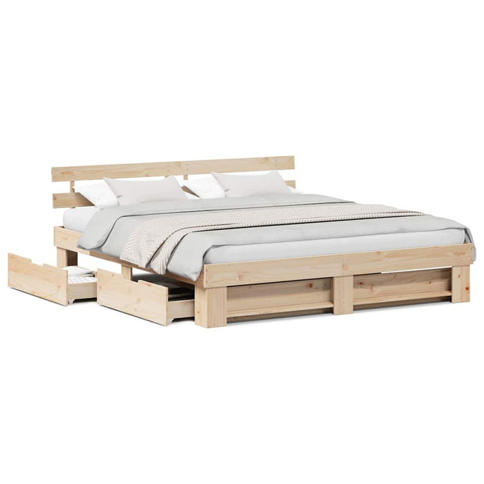 Cadru de pat cu sertar cu headboard cu depozitare Maro 200 x 200 cm Lemn de brad solid - WALTI WALTI