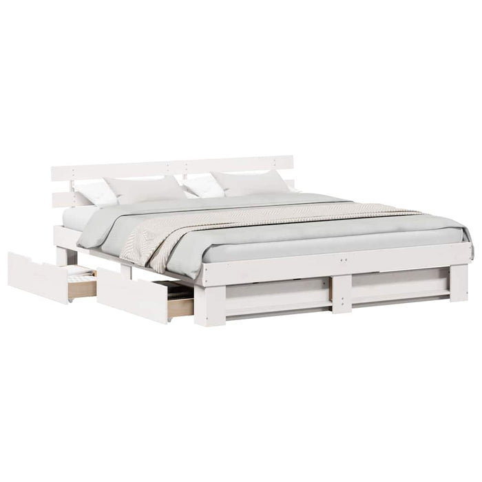 Cadru de pat cu sertar cu headboard cu depozitare Alb 200 x 200 cm - WALTI WALTI
