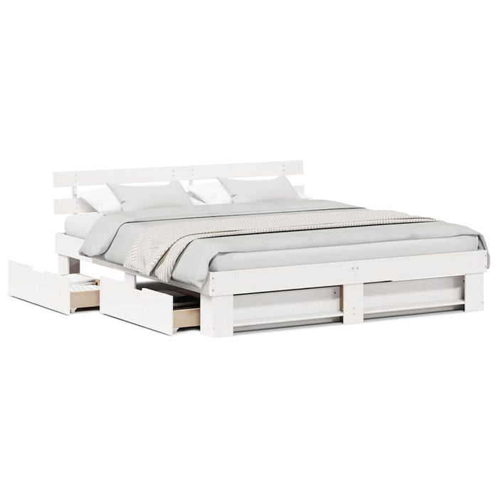 Cadru de pat cu sertar cu headboard cu depozitare Alb 200 x 200 cm - WALTI WALTI