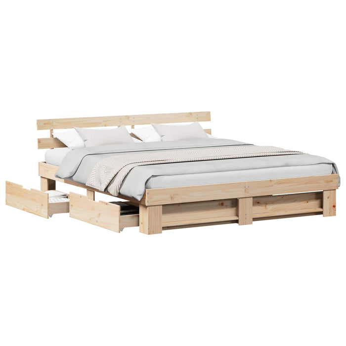 Cadru de pat cu headboard Maro 180 x 200 cm Lemn de pin masiv WALTI