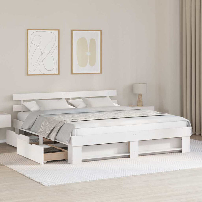 Cadru de pat cu headboard Alb 180 x 200 cm Lemn de pin masiv WALTI