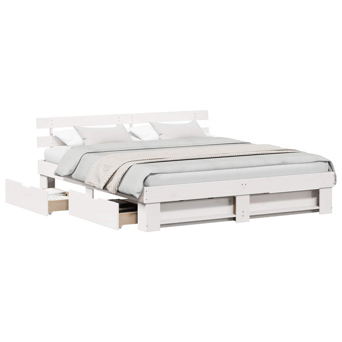 Cadru de pat cu headboard Alb 180 x 200 cm Lemn de pin masiv WALTI