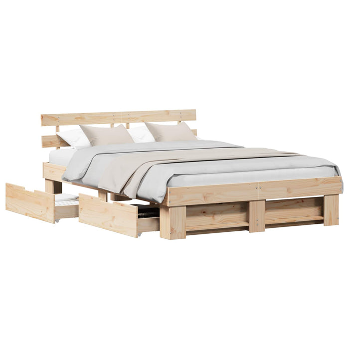 Cadru de pat cu headboard Maro 160 x 200 cm Lemn de pin masiv WALTI