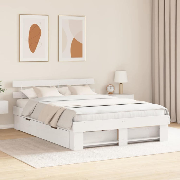 Cadru de pat cu headboard Alb 160 x 200 cm Lemn de pin masiv WALTI