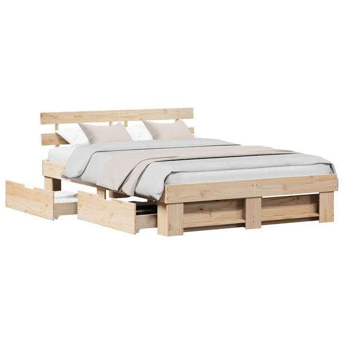 Cadru de pat cu sertar cu headboard cu depozitare Maro 150 x 200 cm Lemn de brad solid - WALTI WALTI