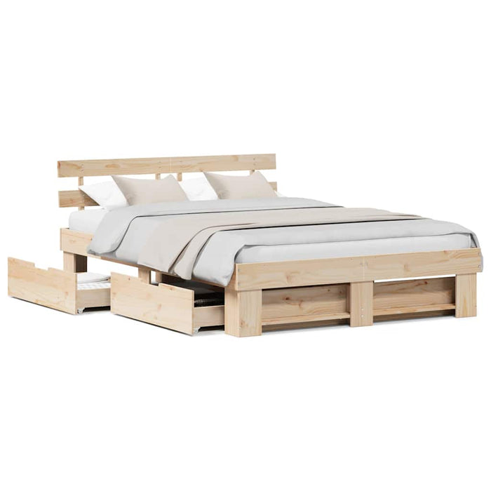 Cadru de pat cu sertar cu headboard cu depozitare Maro 150 x 200 cm Lemn de brad solid - WALTI WALTI