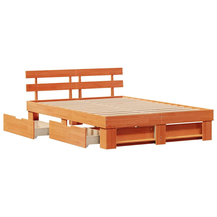 Cadru de pat cu sertar cu headboard cu depozitare Maro ceruit 150 x 200 cm Lemn masiv - WALTI WALTI