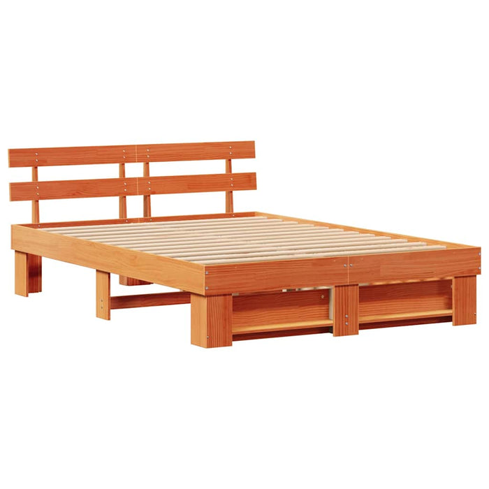 Cadru de pat cu sertar cu headboard cu depozitare Maro ceruit 150 x 200 cm Lemn masiv - WALTI WALTI