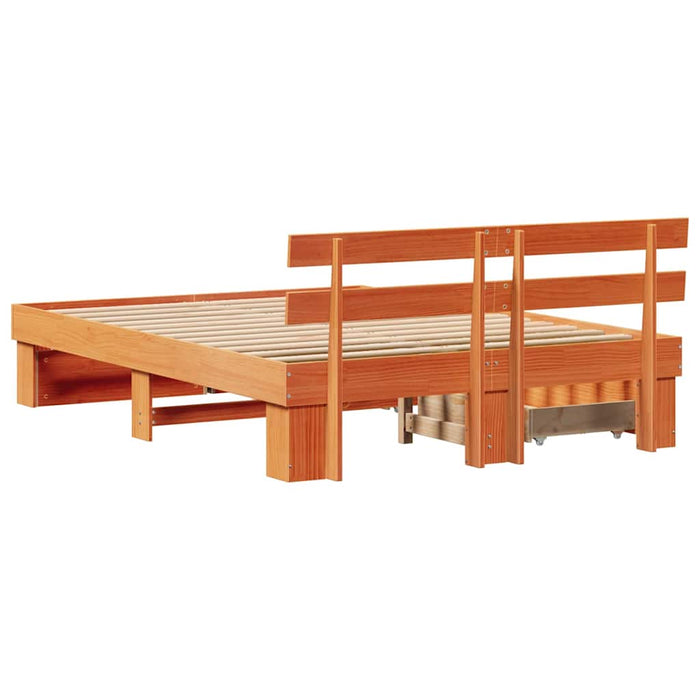 Cadru de pat cu sertar cu headboard cu depozitare Maro ceruit 150 x 200 cm Lemn masiv - WALTI WALTI