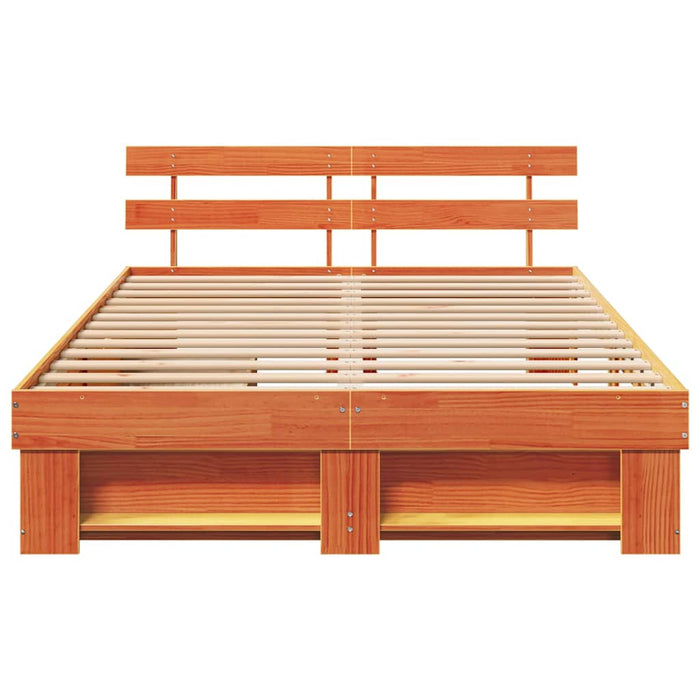 Cadru de pat cu sertar cu headboard cu depozitare Maro ceruit 150 x 200 cm Lemn masiv - WALTI WALTI
