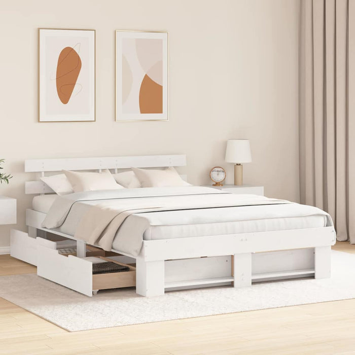 Cadru de pat cu headboard Alb 140 x 200 cm Lemn de pin masiv WALTI