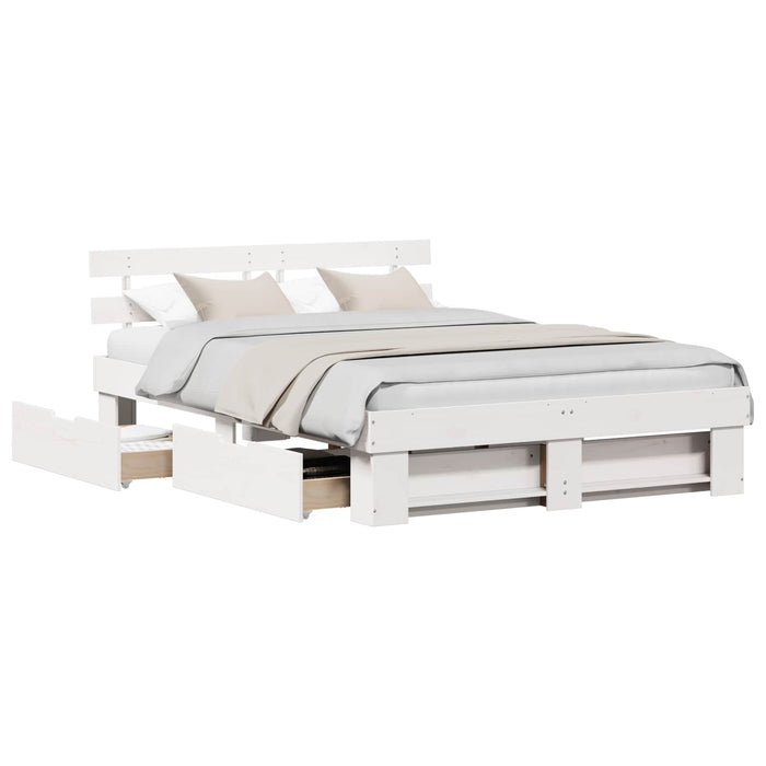Cadru de pat cu headboard Alb 140 x 200 cm Lemn de pin masiv WALTI