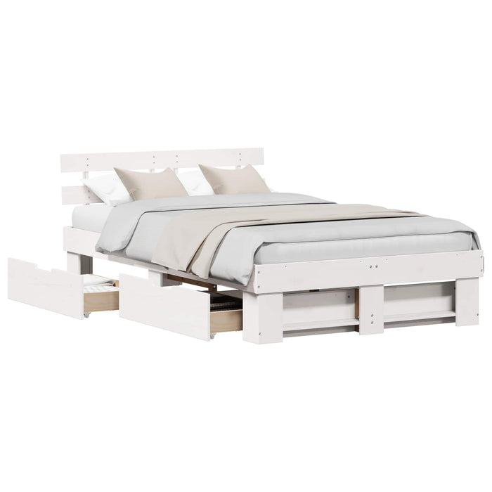 Cadru de pat cu headboard Alb 140 x 190 cm Lemn de pin masiv WALTI