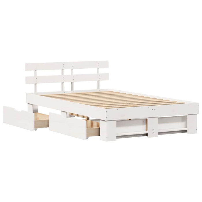 Cadru de pat cu headboard Alb 140 x 190 cm Lemn de pin masiv WALTI