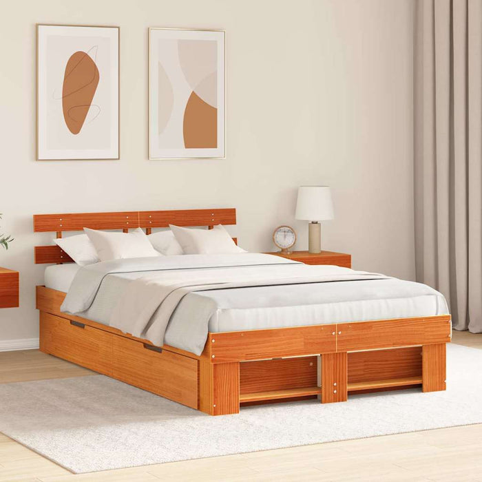 Cadru de pat Maroniu cerat 140 x 190 cm Lemn de pin masiv WALTI