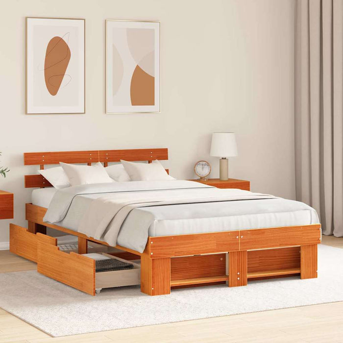 Cadru de pat Maroniu cerat 140 x 190 cm Lemn de pin masiv WALTI