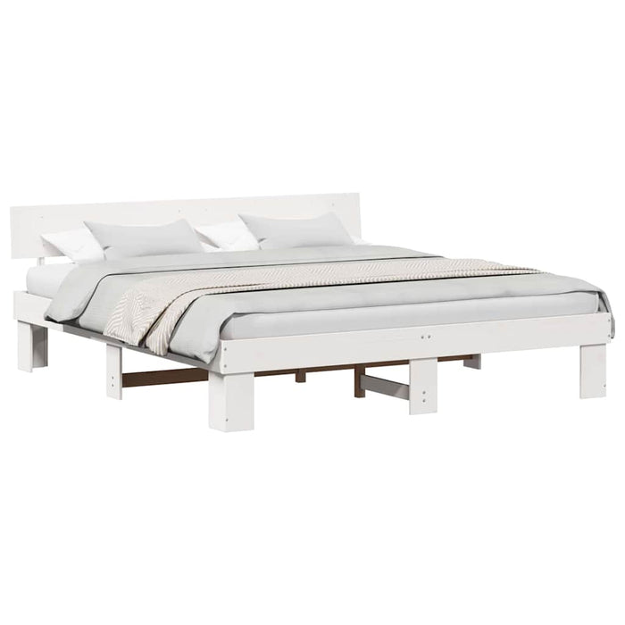 Cadru de pat cu headboard Alb 200 x 200 cm Lemn - WALTI WALTI
