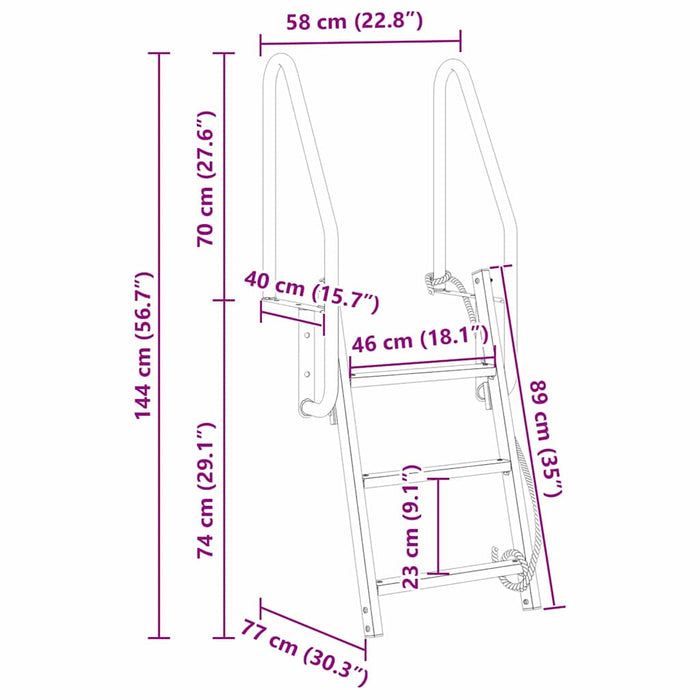 Ladder dock cu 3 pași Argintiu 58 x 77 x 144 cm Aluminiu - WALTI WALTI
