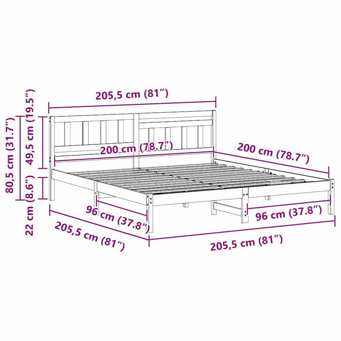 Cadru de pat Maroniu cerat 200 x 200 cm Lemn de pin masiv - WALTI WALTI