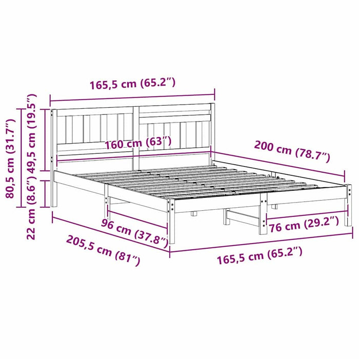 Cadru de pat cu headboard Maro 160 x 200 cm Lemn de pin masiv - WALTI WALTI