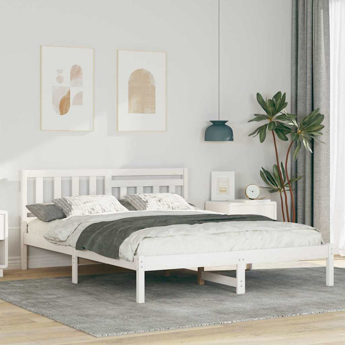 Cadru de pat cu headboard Alb 150 x 200 cm Lemn de pin masiv WALTI