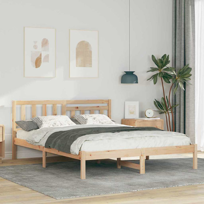 Cadru de pat cu headboard Maro 140 x 200 cm Lemn de pin masiv - WALTI WALTI