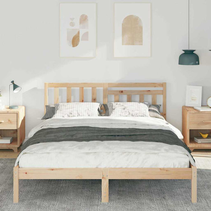 Cadru de pat cu headboard Maro 140 x 200 cm Lemn de pin masiv - WALTI WALTI