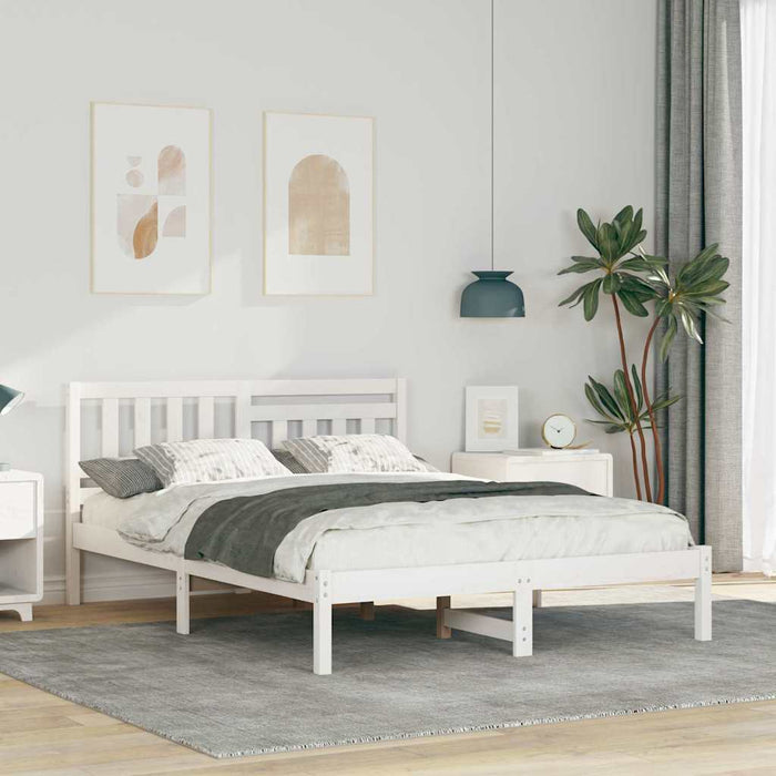 Cadru de pat cu headboard Alb 140 x 190 cm Lemn de pin masiv WALTI