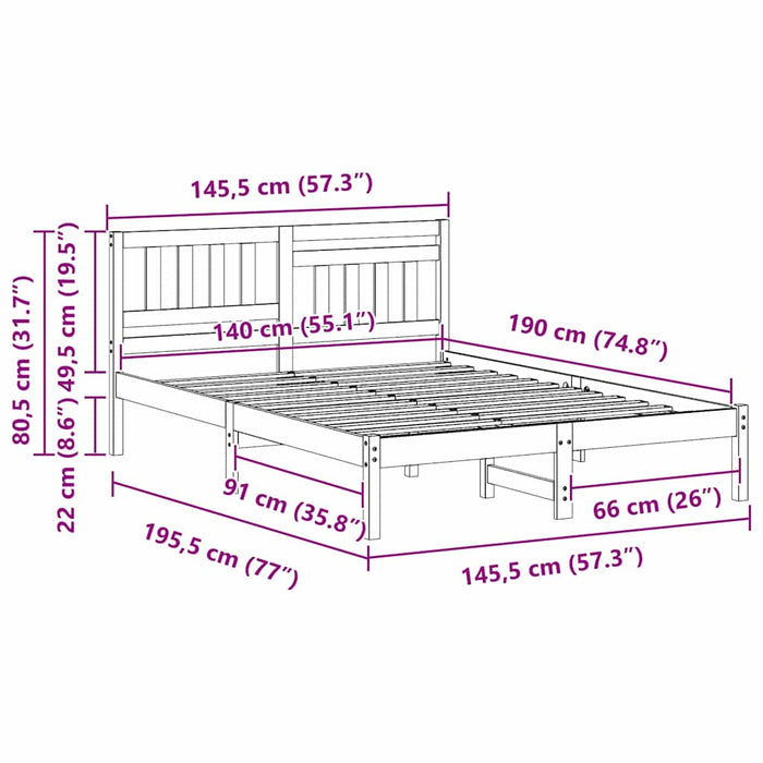 Cadru de pat cu headboard Alb 140 x 190 cm Lemn de pin masiv WALTI