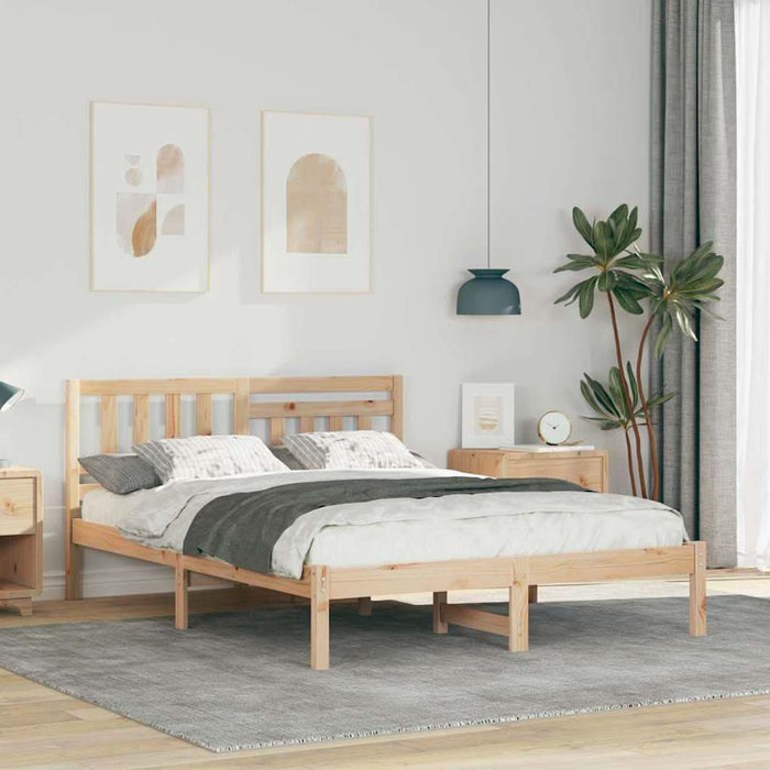Cadru de pat cu headboard Maro 135 x 190 cm Lemn de pin masiv - WALTI WALTI