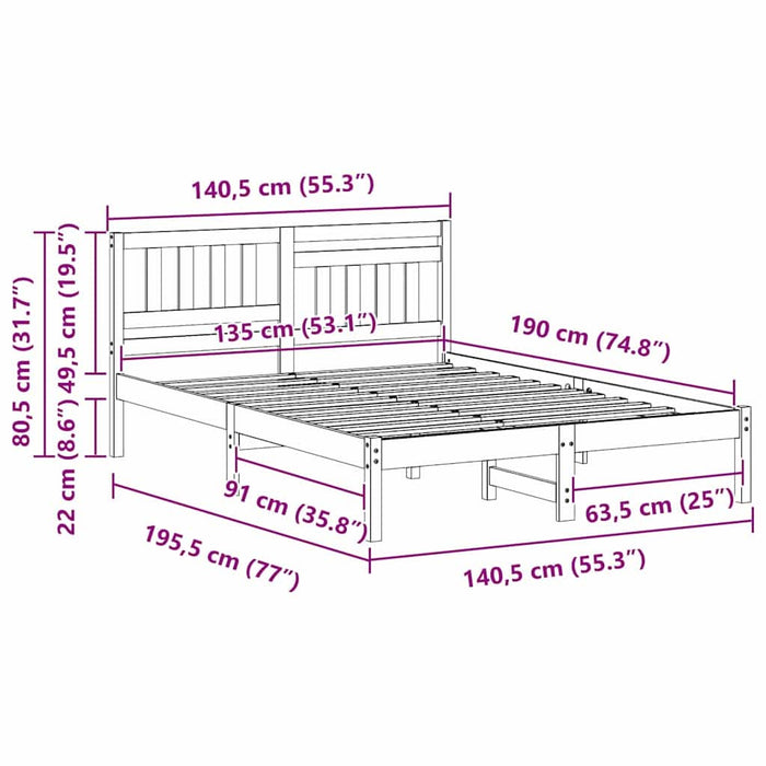 Cadru de pat cu headboard Maro 135 x 190 cm Lemn de pin masiv - WALTI WALTI