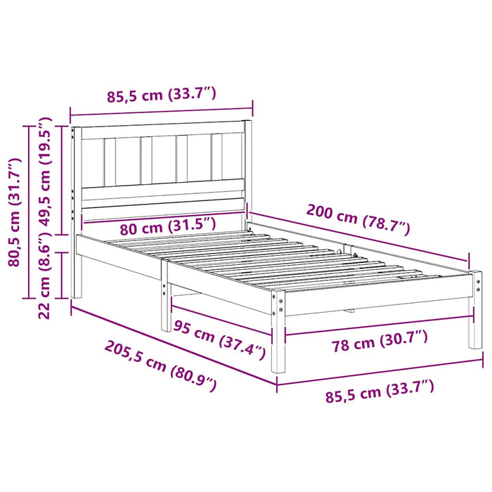 Cadru de pat cu headboard Maro 80 x 200 cm Lemn de pin masiv WALTI