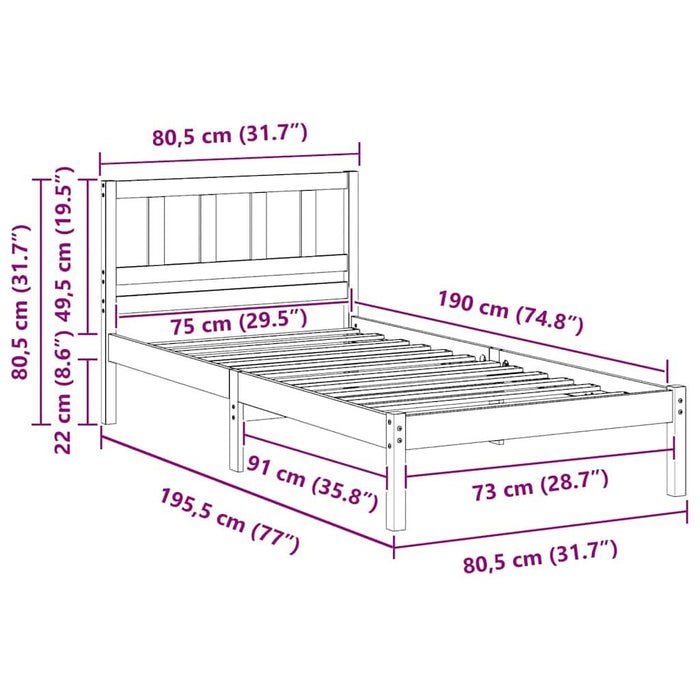 Cadru de pat cu headboard Maro 75 x 190 cm Lemn de pin masiv - WALTI WALTI