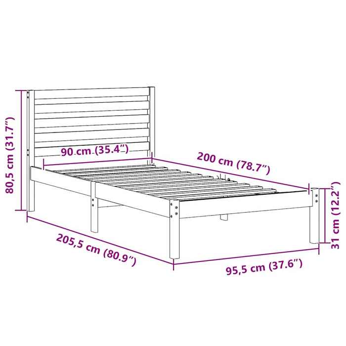 Cadru de pat cu headboard Maro 90 x 200 cm Lemn masiv de pin - WALTI WALTI