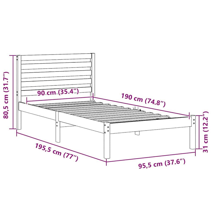 Cadru de pat cu headboard Maro 90 x 190 cm Lemn masiv de pin - WALTI WALTI