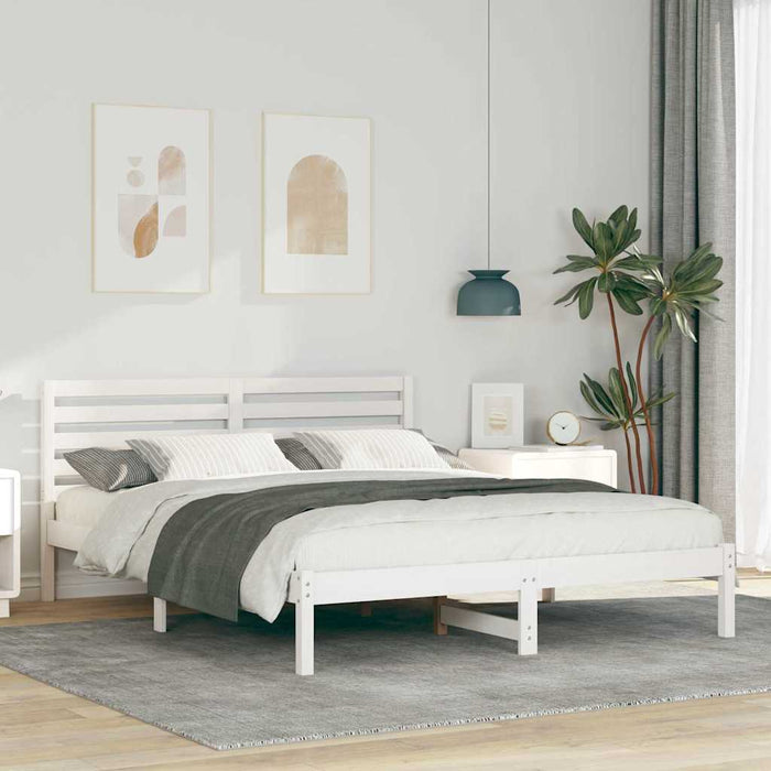 Cadru de pat cu headboard Alb 160 x 200 cm Lemn masiv de pin - WALTI WALTI