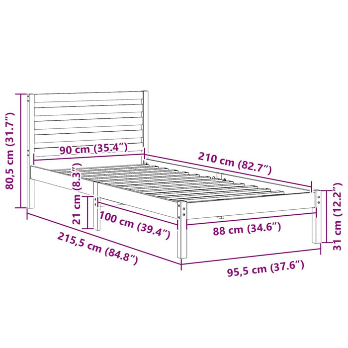 Cadru de pat cu headboard Maro 90 x 210 cm Lemn masiv de pin - WALTI WALTI