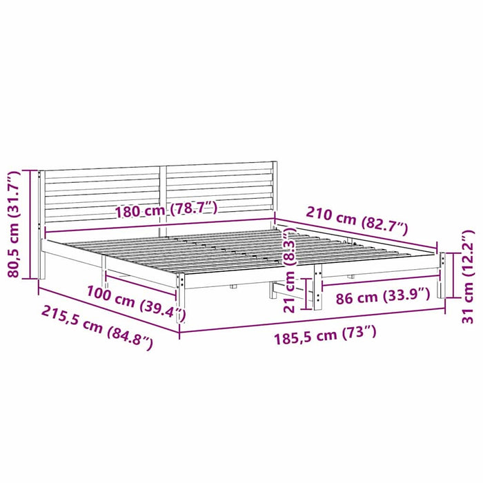 Cadru de pat cu headboard Maro 180 x 210 cm Lemn masiv de pin - WALTI WALTI