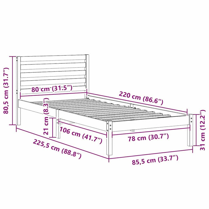 Cadru de pat cu headboard Alb 80 x 220 cm Lemn masiv de pin - WALTI WALTI