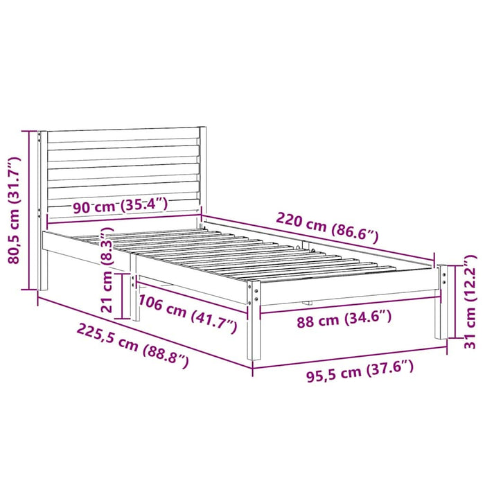 Cadru de pat cu headboard Maro 90 x 220 cm Lemn masiv de pin - WALTI WALTI