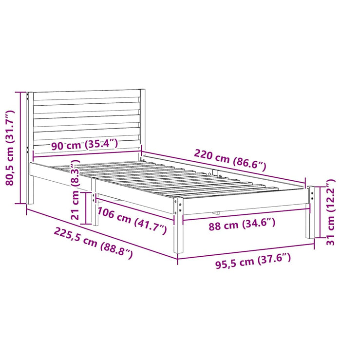 Cadru de pat Maro ceruit 90 x 220 cm Lemn masiv de pin - WALTI WALTI