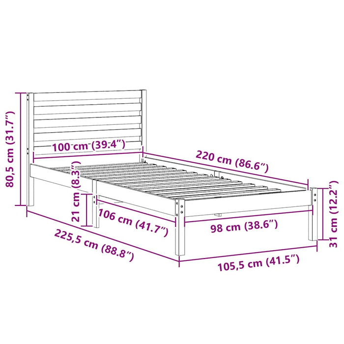 Cadru de pat cu headboard Maro 100 x 220 cm Lemn masiv de pin - WALTI WALTI