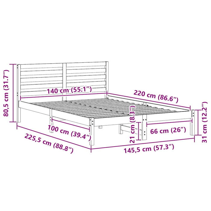 Cadru de pat cu headboard Alb 140 x 220 cm Lemn masiv de pin - WALTI WALTI