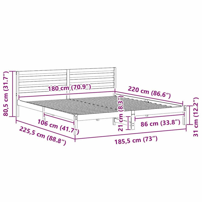 Cadru de pat cu headboard Alb 180 x 220 cm Lemn masiv de pin - WALTI WALTI
